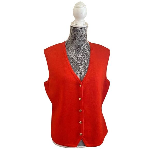 Vintage St. John Collection Knit Vest Orange Red Size Large - Picture 1 of 9